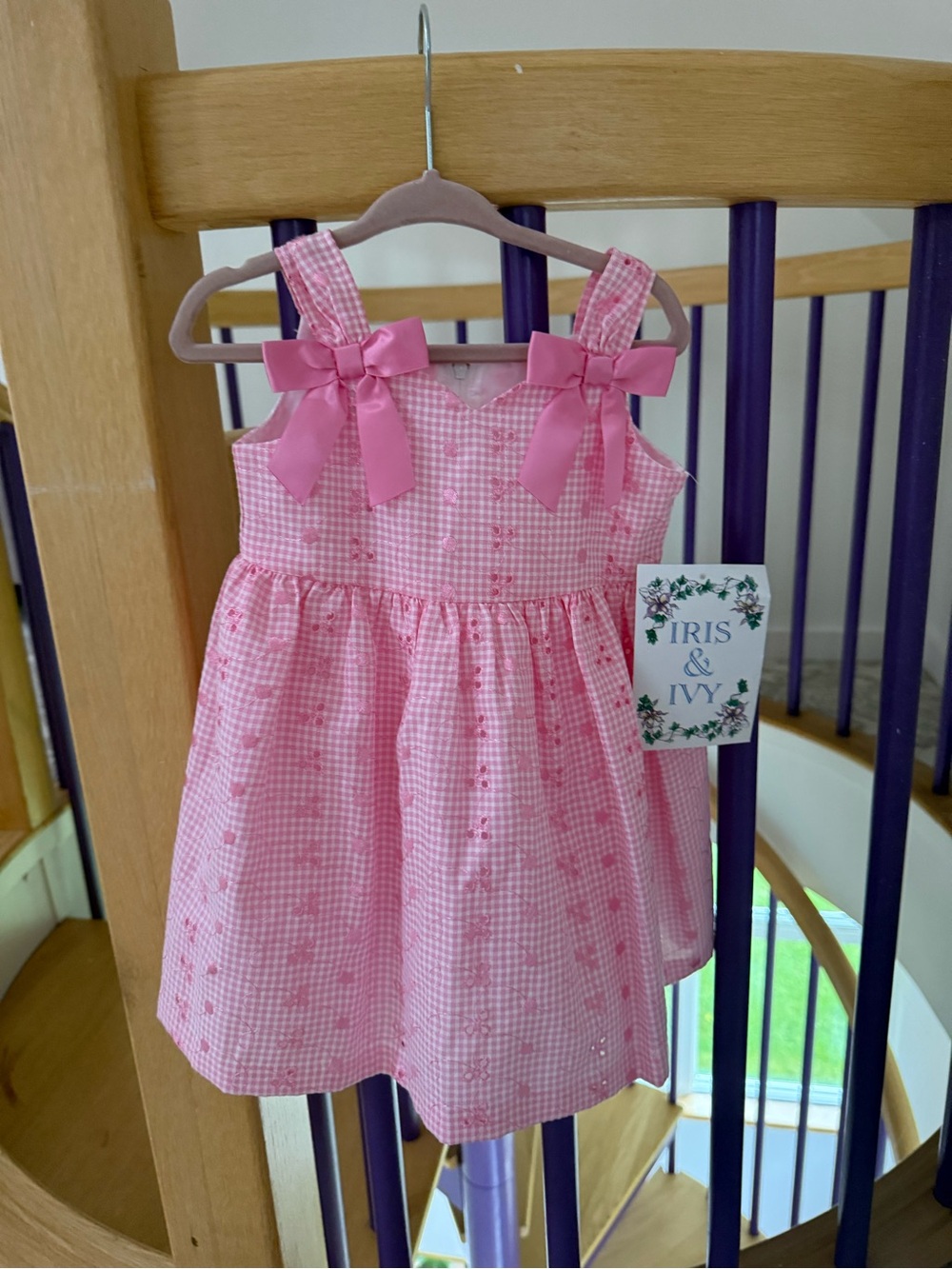 18M Iris & Ivy Pink Gingham Bow-Shoulder Sleeveless Dress - NWT